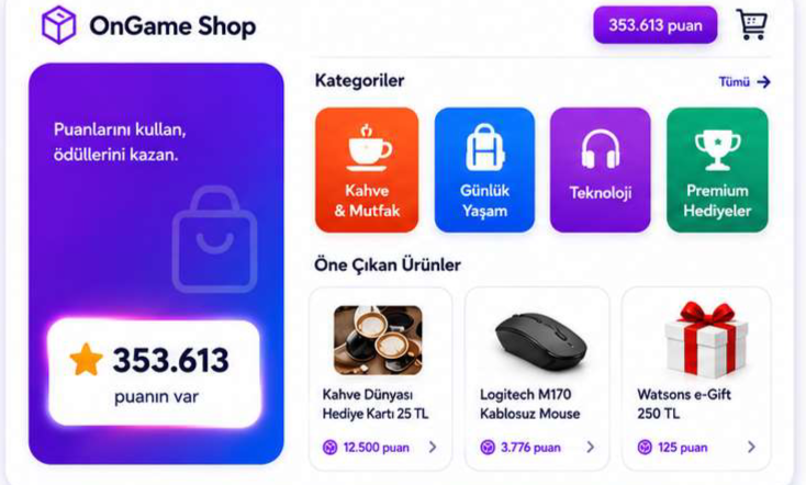 Ongame Shop ödül dükkanı ekranı